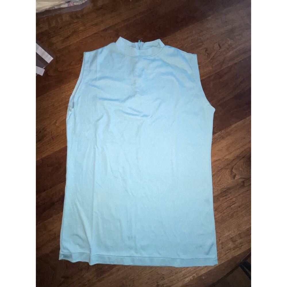 Vintage C Hadley 1980s Mock Turtleneck Sleeveless Top Half Zip Back Powder Blue